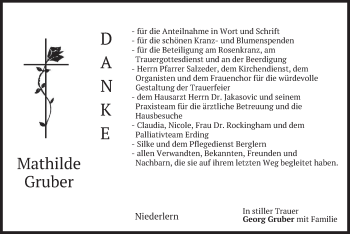 Traueranzeige von Mathilde Gruber von merkurtz