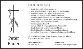 Traueranzeige von Peter Bauer von merkurtz