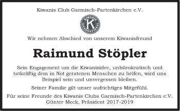 Traueranzeige von Raimund Stöpler von merkurtz