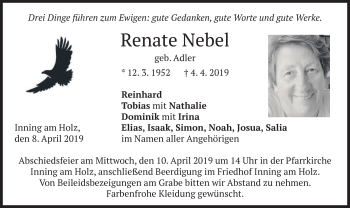 Traueranzeige von Renate Nebel von merkurtz