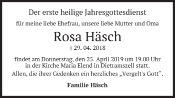 Traueranzeige von Rosa Häsch von merkurtz