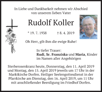 Traueranzeige von Rudolf Koller von merkurtz
