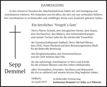 Traueranzeige von Sepp Demmel von merkurtz