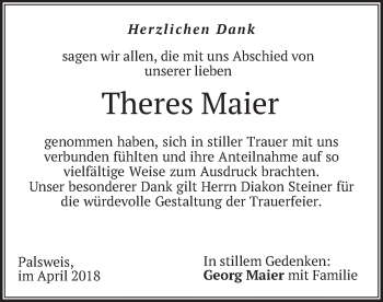 Traueranzeige von Theres Maier