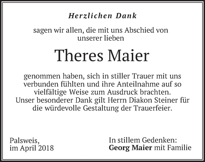  Traueranzeige für Theres Maier vom 03.04.2019 aus merkurtz