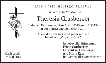 Traueranzeige von Theresia Grasberger von merkurtz