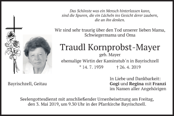 Traueranzeige von Traudl Kornprobst-Mayer von merkurtz