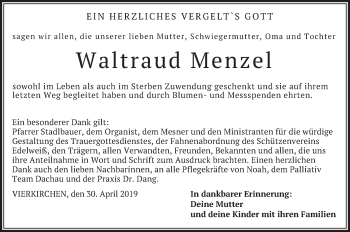 Traueranzeige von Waltraud Menzel