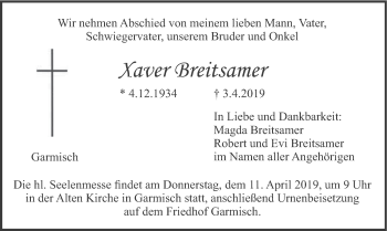 Traueranzeige von Xaver Breitsamer von merkurtz