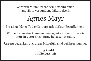 Traueranzeige von Agnes Mayr von merkurtz