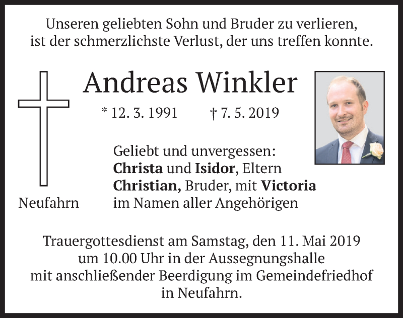  Traueranzeige für Andreas Winkler vom 09.05.2019 aus merkurtz