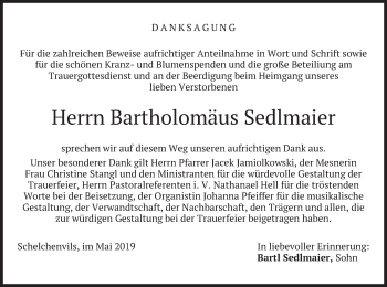 Traueranzeige von Bartholomäus Sedlmaier von merkurtz