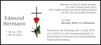 Traueranzeige von Edmund Hermann von merkurtz