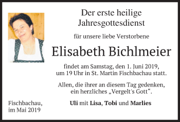 Traueranzeige von Elisabeth Bichlmeier von merkurtz