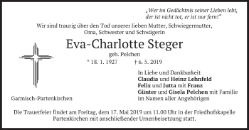 Traueranzeige von Eva-Charlotte Steger von merkurtz