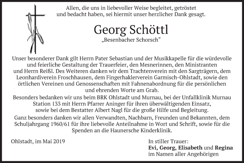  Traueranzeige für Georg Schöttl vom 18.05.2019 aus merkurtz