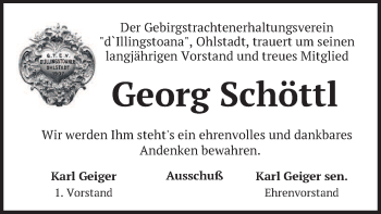 Traueranzeige von Georg Schöttl von merkurtz
