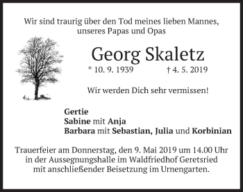 Traueranzeige von Georg Skaletz von merkurtz