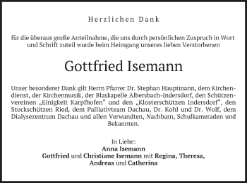 Traueranzeige von Gottfried Isemann von merkurtz