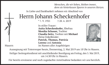 Traueranzeige von Jihann Scheckenhofer von merkurtz