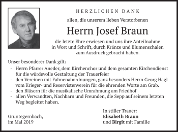 Traueranzeige von Josef Braun von merkurtz