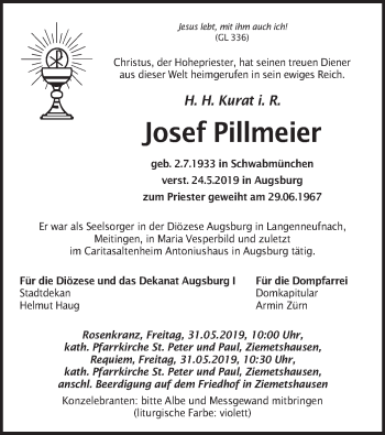 Traueranzeige von Josef Pillmeier von merkurtz