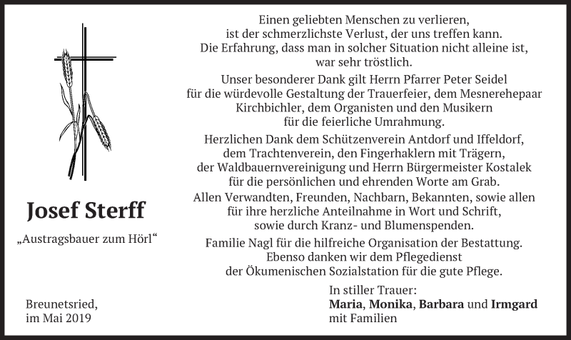  Traueranzeige für Josef Sterff vom 25.05.2019 aus merkurtz