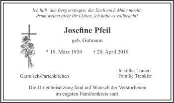 Traueranzeige von Josefine Pfeil von merkurtz
