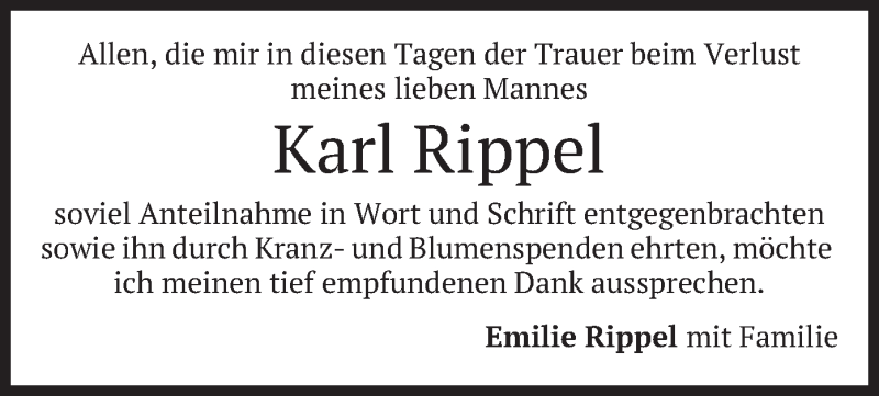  Traueranzeige für Karl Rippel vom 25.05.2019 aus merkurtz