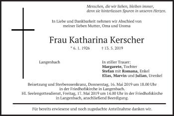 Traueranzeige von Katharina Kerscher von merkurtz
