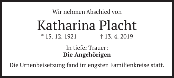 Traueranzeige von Katharina Placht von merkurtz