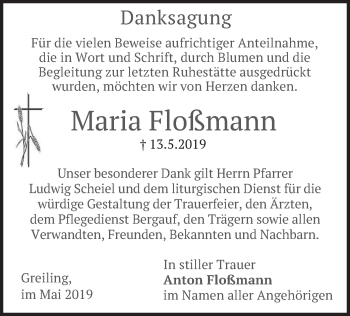 Traueranzeige von Maria Floßmann von merkurtz