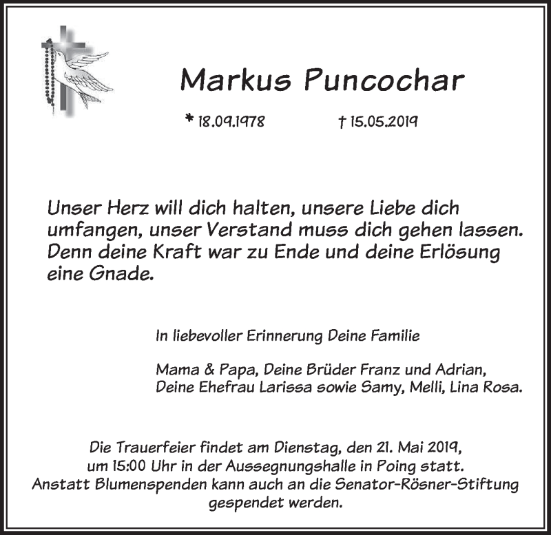  Traueranzeige für Markus Puncochar vom 18.05.2019 aus merkurtz