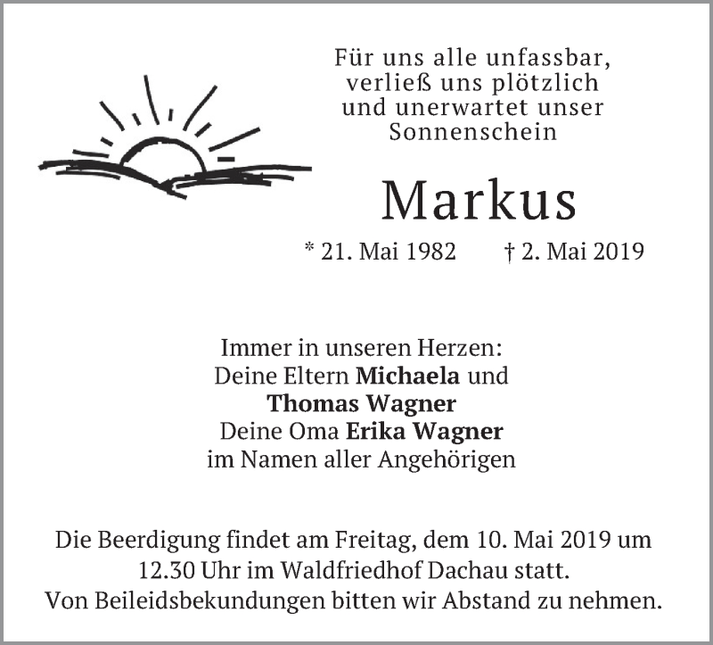  Traueranzeige für Markus Wagner vom 08.05.2019 aus merkurtz