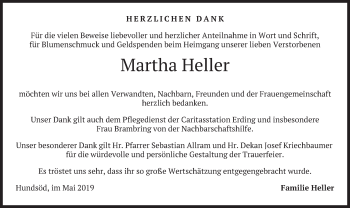 Traueranzeige von Martha Heller von merkurtz