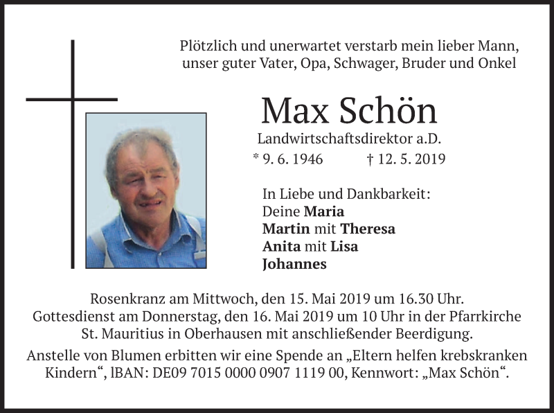  Traueranzeige für Max Schön vom 14.05.2019 aus merkurtz