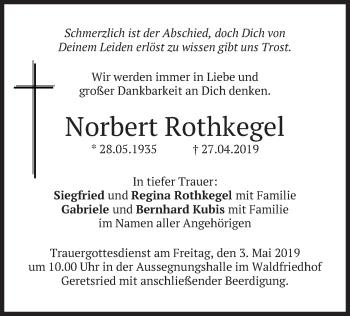 Traueranzeige von Norbert Rothkegel von merkurtz