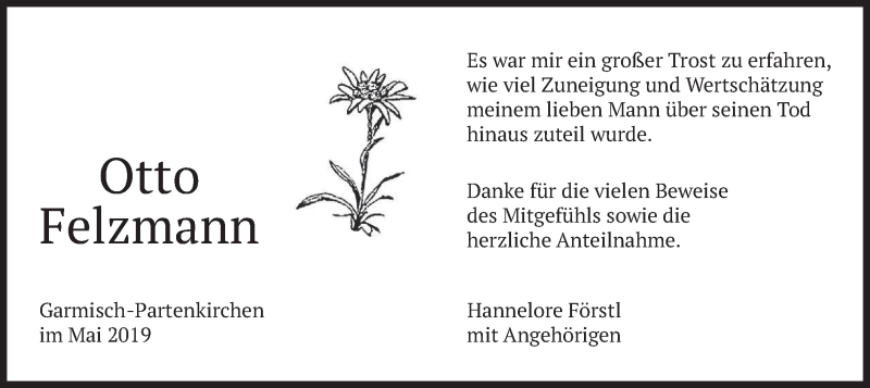 Traueranzeige für Otto Felzmann vom 25.05.2019 aus merkurtz