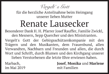 Traueranzeige von Renate Lausecker von merkurtz