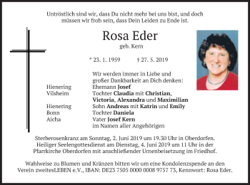 Traueranzeige von Rosa Eder von merkurtz