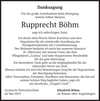 Traueranzeige von Rupprecht Böhm von merkurtz