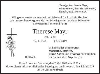 Traueranzeige von Therese Mayr von merkurtz