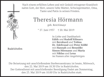 Traueranzeige von Theresia Hörmann