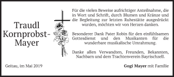 Traueranzeige von Traudl Kornprobst-Mayer von merkurtz