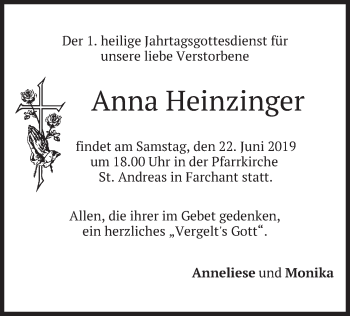 Traueranzeige von Anna Heinzinger von merkurtz