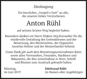Traueranzeige von Anton Rühl von merkurtz