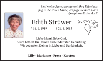 Traueranzeige von Edith Strüwer von merkurtz