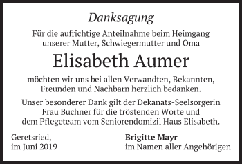 Traueranzeige von Elisabeth Aumer von merkurtz