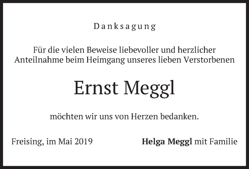  Traueranzeige für Ernst Meggl vom 01.06.2019 aus merkurtz