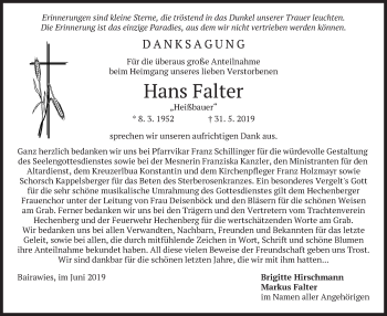 Traueranzeige von Hans Falter von merkurtz